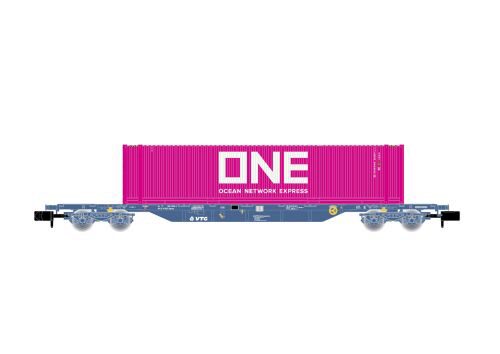 Arnold HN6653 VTG  4-achsiger Containertragwagen flat wagon mit pink 45 Container ONe Ep.VI